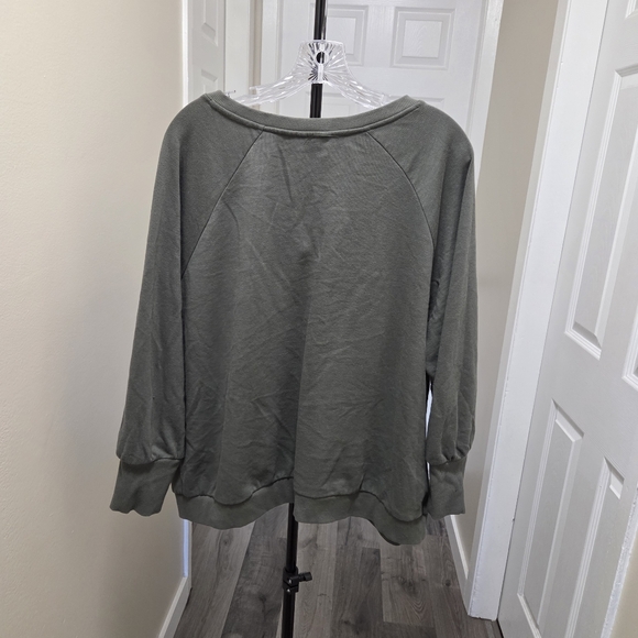 Reitmans Plus Size Green V-Neck Sweater | Cotton Blend Casual Relaxed Fit Cozy - Picture 6 of 8